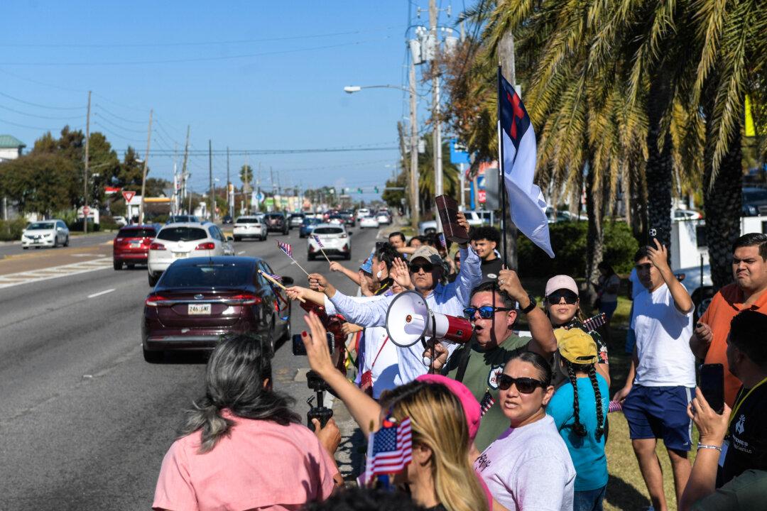 People protest against ICE and Customs and Border Protection in Kenner, a suburb of New Orleans, on Nov. 13, 2025. (Matthew Hatcher/AFP via Getty Images)