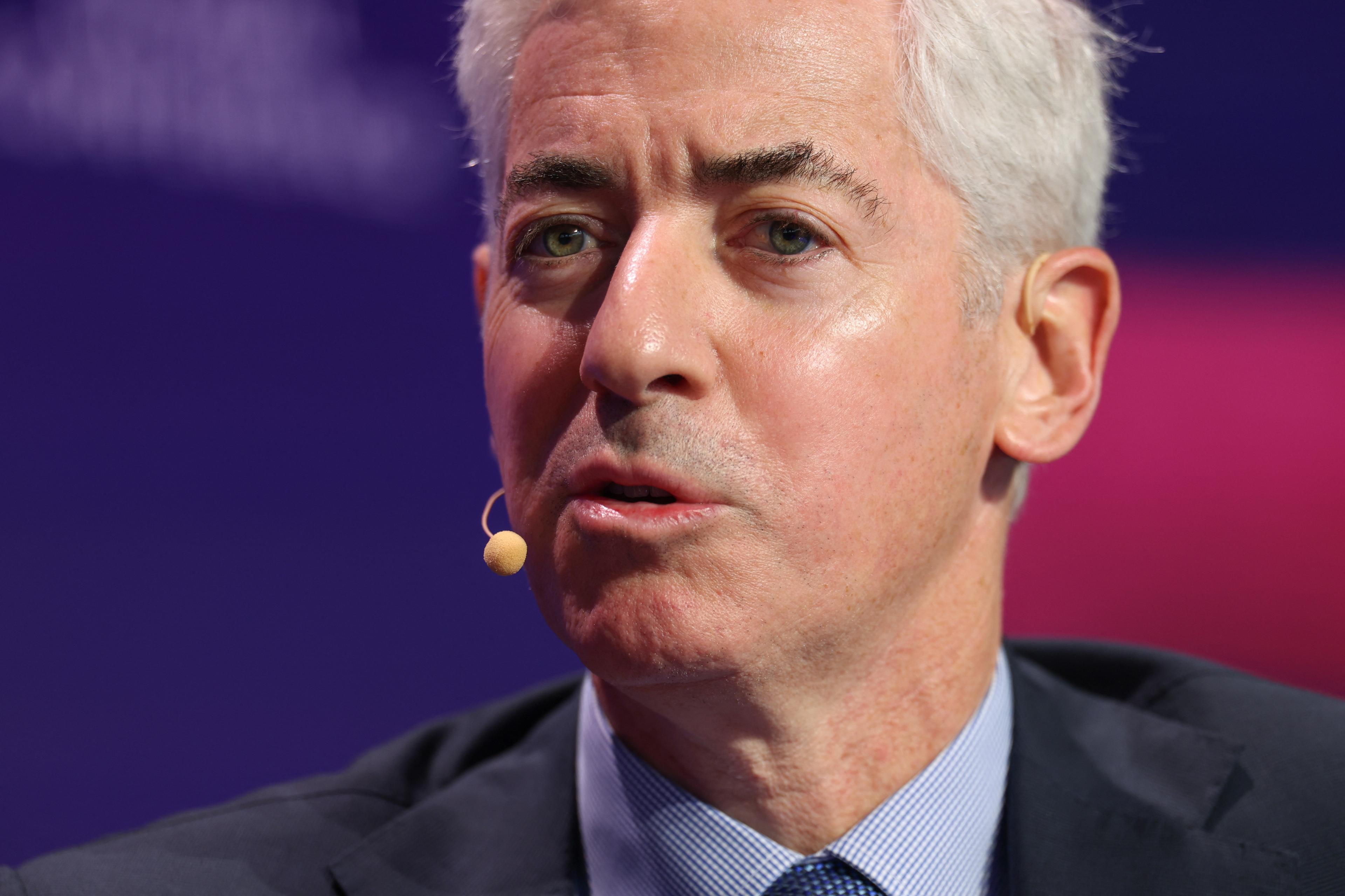 Bill Ackman, founder and CEO, Pershing Square Capital Management speaks about higher education and Harvard University during at the 28th annual Milken Institute Global Conference at the Beverly Hilton in Beverly Hills, California on May 6, 2025. (Patrick T. Fallon/AFP via Getty Images)