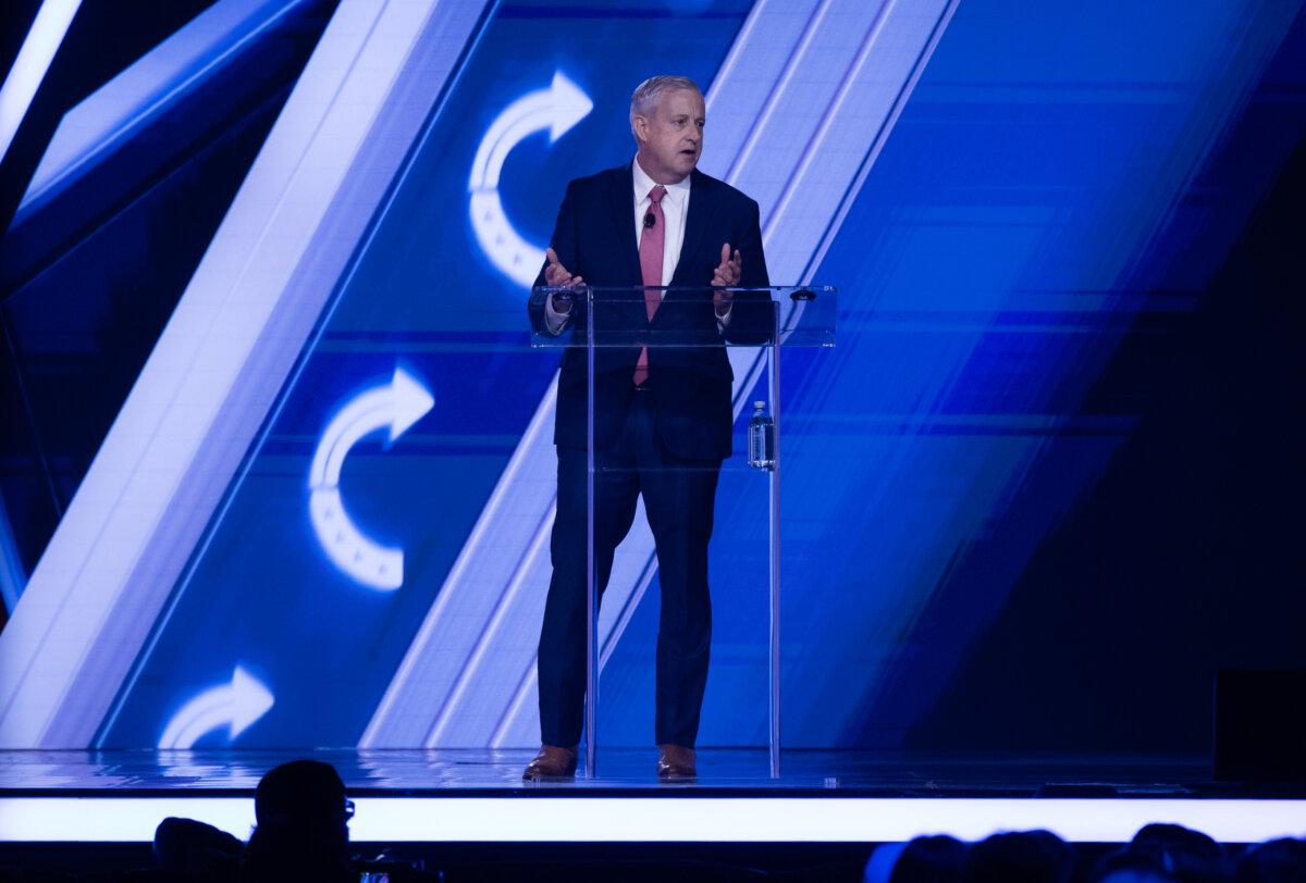 Michael Whatley, a North Carolina U.S. Senate candidate and former chair of the Republican National Committee, speaks at Turning Point USA's AmericaFest in Phoenix on Dec. 21, 2025. (John Fredricks/The Epoch Times)