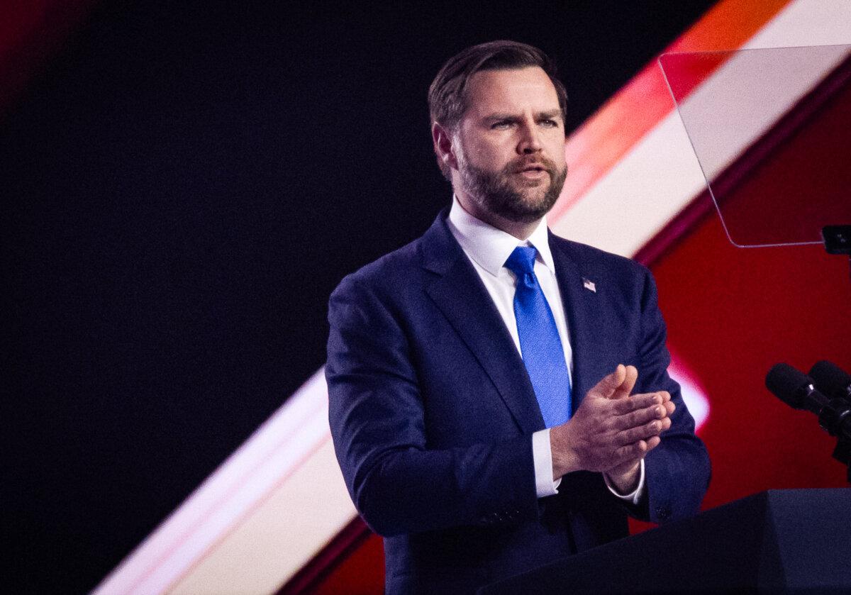 Vice President JD Vance speaks at Turning Point USA's AmericaFest in Phoenix on Dec. 21, 2025. (John Fredricks/The Epoch Times)