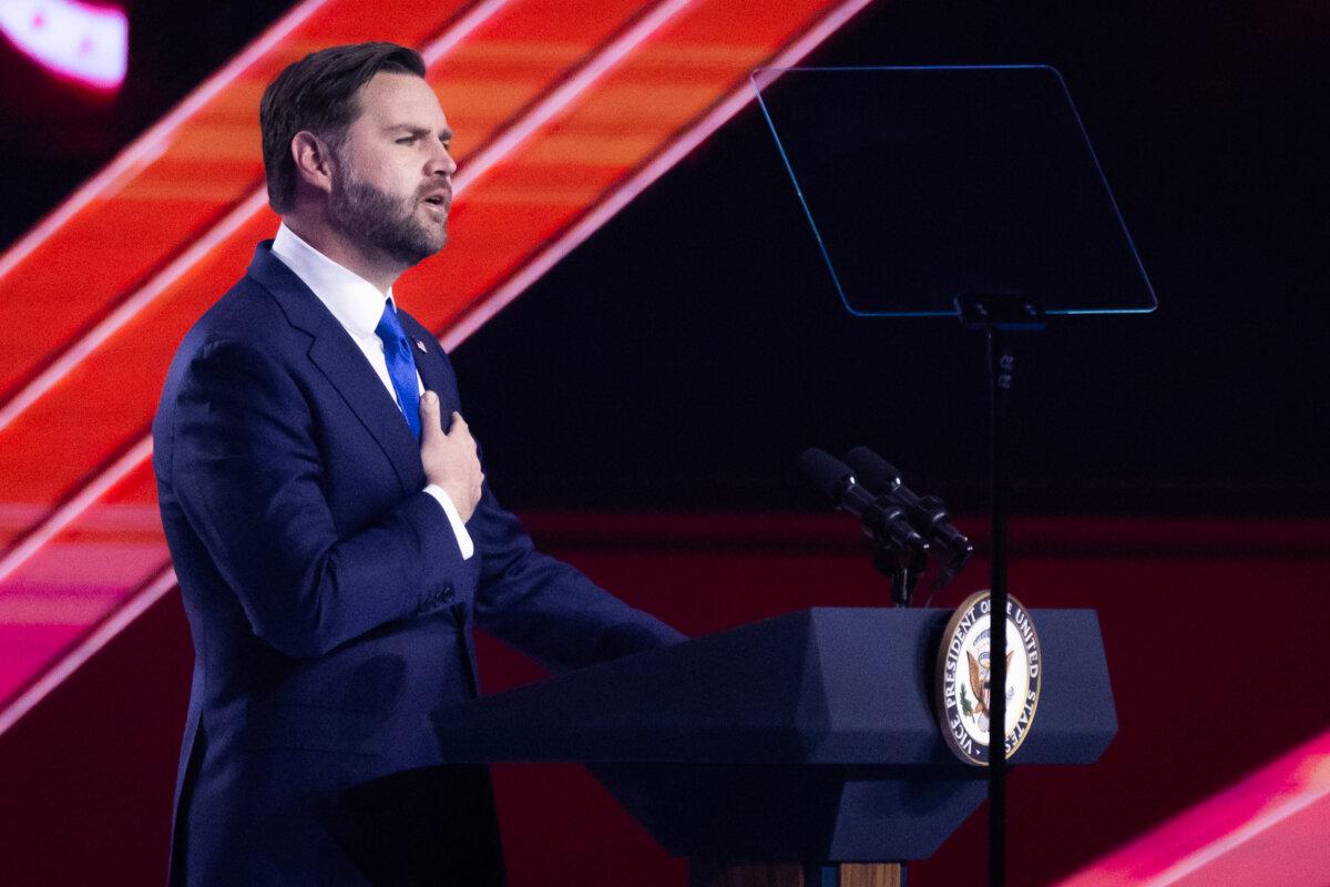 Vice President JD Vance at Turning Point USA's AmericaFest in Phoenix on Dec. 21, 2025. (John Fredricks/The Epoch Times)