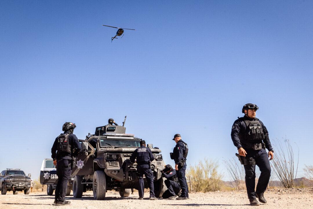 Sonora State Police officers conduct an operation in the deserts of Sonora, Mexico, on April 15, 2025. (John Fredricks/The Epoch Times)
