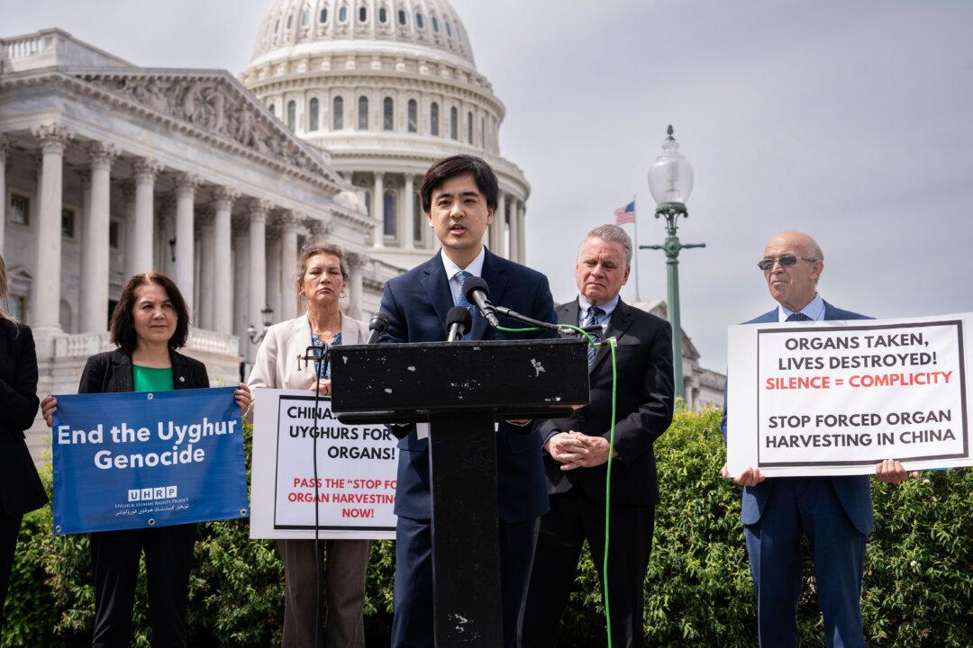 Mark Yang, Falun Dafa Information Center advocacy officer and a China policy analyst at Horizon Engage, speaks about the Stop Forced Organ Harvesting Act passed by the House of Representatives at the U.S. Capitol on May 7, 2025. The House voted 406-1 to pass the measure aimed at punishing perpetrators of state-sanctioned forced organ harvesting in China. (Madalina Vasiliu/The Epoch Times)
