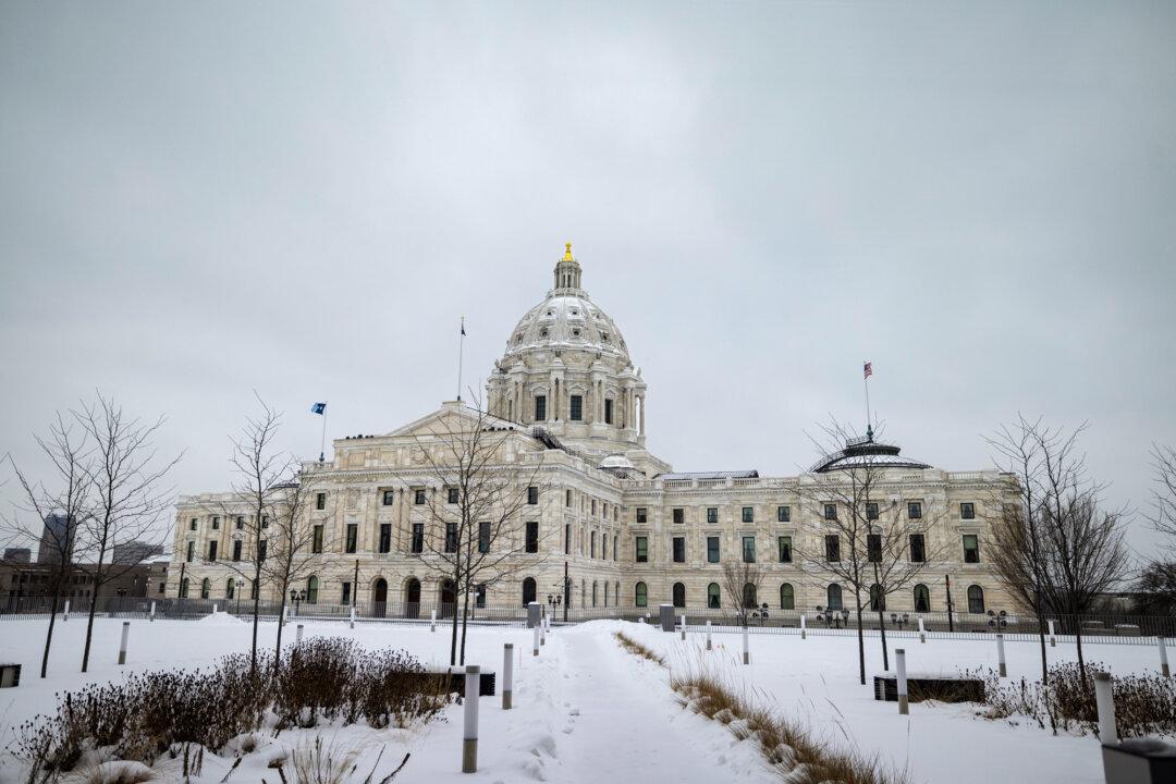 The Minnesota Capitol building is seen in St. Paul, Minn., on Dec. 8, 2025. After a record $18 billion budget surplus in 2022, the state now faces a projected $3 billion deficit for the 2028–29 budget period. (Jenn Ackerman for The Epoch Times)