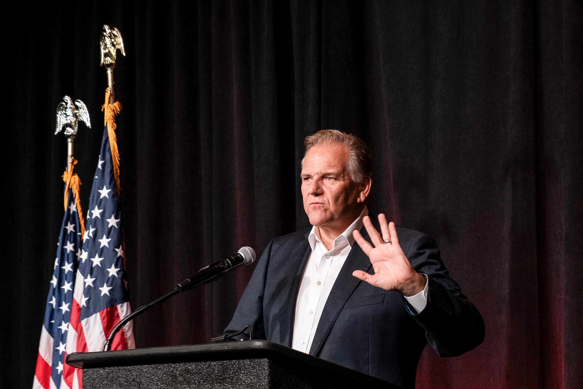 Republican U.S. Senate candidate Mike Rogers speaks at his election watch party in Novi, Mich., on Nov. 5, 2024. (Sarah Rice/Getty Images)
