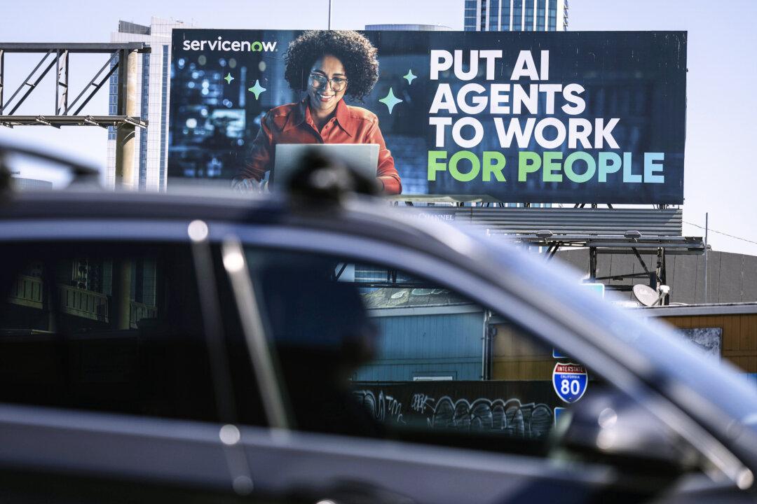 A billboard advertises an artificial intelligence company in San Francisco on Sept. 16, 2025. Billboards advertising artificial intelligence companies are appearing throughout the city and along Interstate 80. (Justin Sullivan/Getty Images)