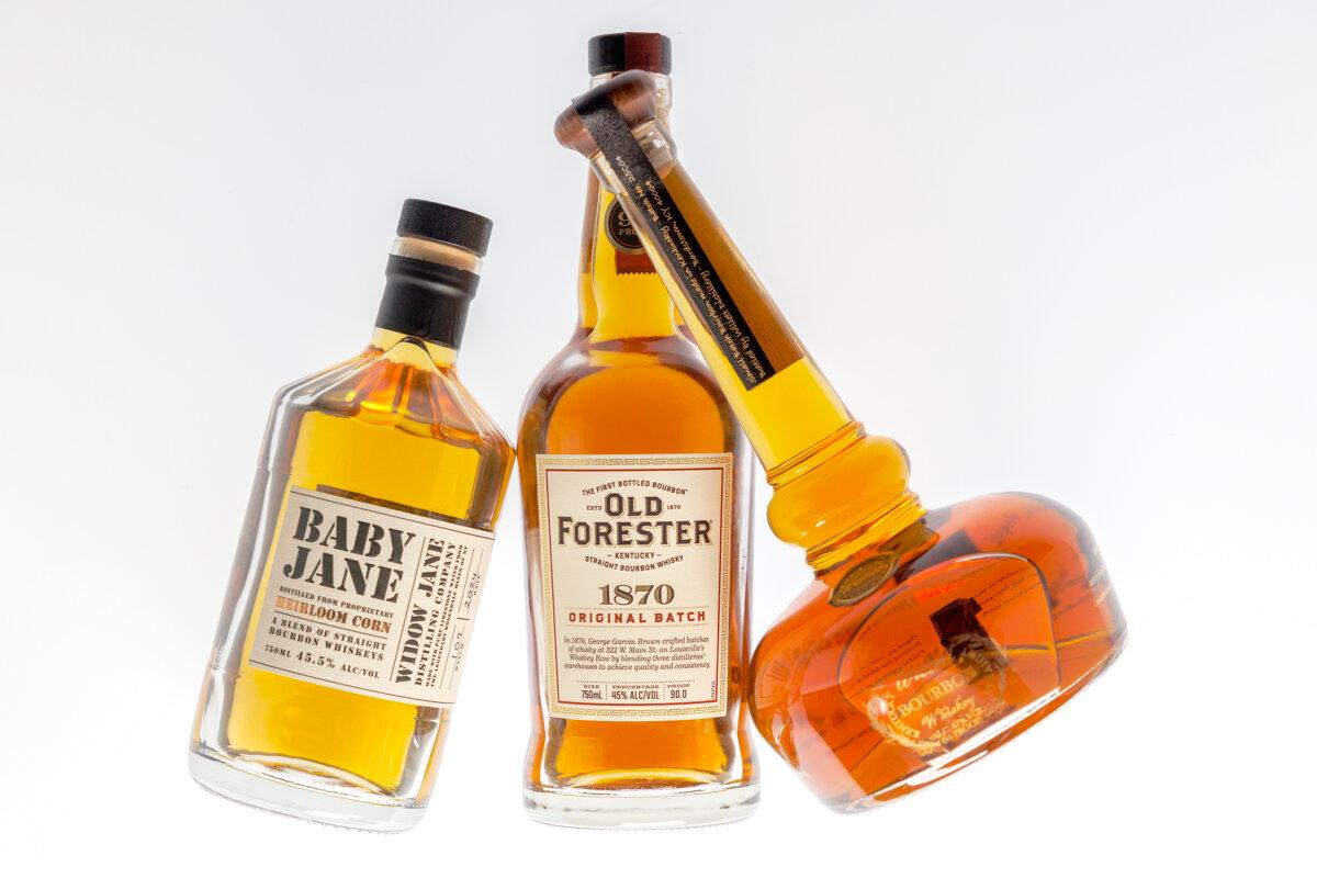 From left Baby Jane Bourbon, Old Forester Kentucky Straight Bourbon 1870, and Willett Bourbon. (Alejandro A Alvarez/The Philadelphia Inquirer/TNS)