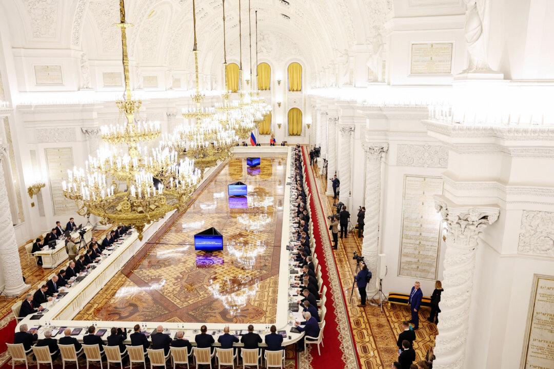 Russian President Vladimir Putin chairs a State Council meeting at the Kremlin in Moscow, on Dec. 25, 2025. (Alexander Kazakov/POOL/AFP via Getty Images)