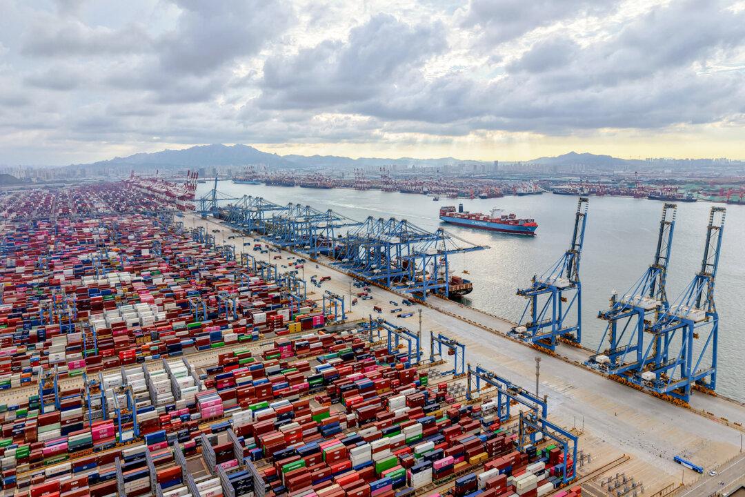 Shipping containers are seen at the port in Qingdao, in China's eastern Shandong Province, on Aug. 12, 2025. China and the United States delayed higher tariffs on each other's imports for 90 days, hours before a trade truce between the world's two largest economies was due to expire on Aug. 12, 2025. (STR/AFP via Getty Images)