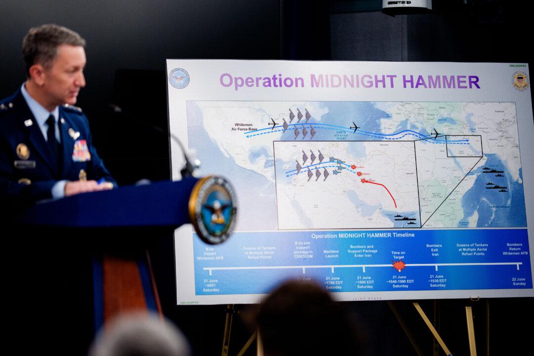 Chairman of the Joint Chiefs of Staff Air Force Gen. Dan Caine discusses the mission details of a strike on Iran during a news conference at the Pentagon in Arlington, Va., on June 22, 2025. (Andrew Harnik/Getty Images)