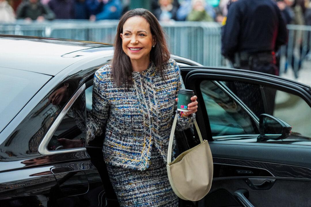 (Left) Italian Prime Minister Giorgia Meloni arrives at the G7 Summit in Kananaskis, Canada, on June 16, 2025. (Right) Nobel Peace Prize 2025 laureate Venezuelan opposition leader Maria Corina Machado alights from a car in Oslo, Norway, on Dec. 12, 2025. (Ludovic Marin/POOL/AFP via Getty Images, Ole Berg-Rusten/NTB/AFP via Getty Images)