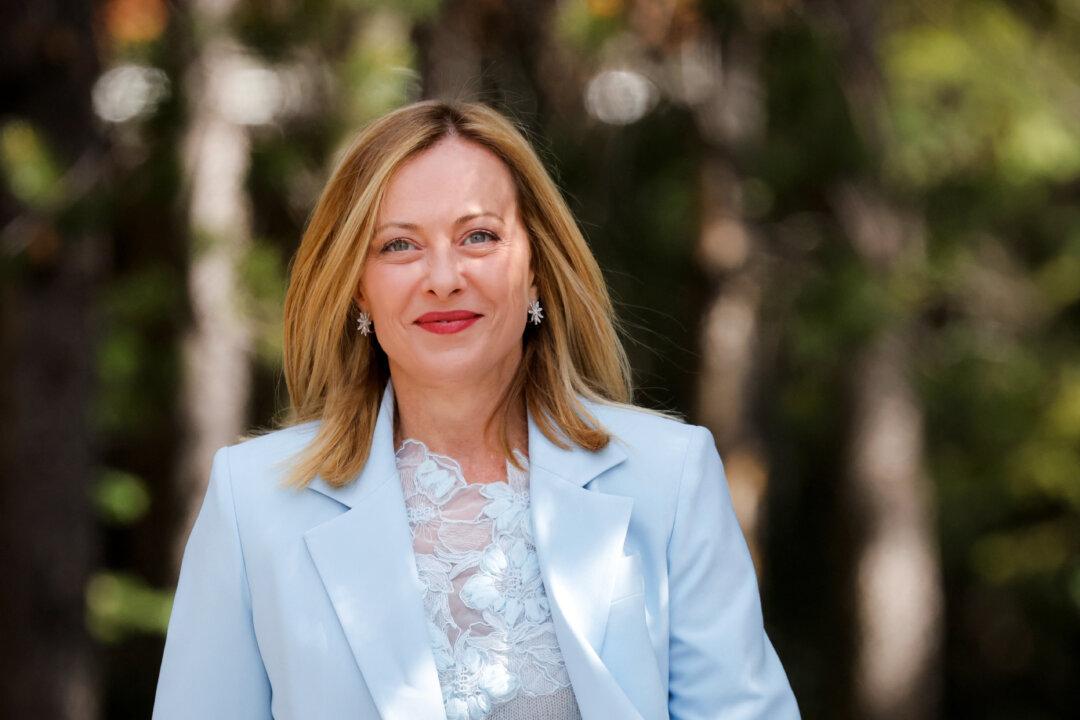(Left) Italian Prime Minister Giorgia Meloni arrives at the G7 Summit in Kananaskis, Canada, on June 16, 2025. (Right) Nobel Peace Prize 2025 laureate Venezuelan opposition leader Maria Corina Machado alights from a car in Oslo, Norway, on Dec. 12, 2025. (Ludovic Marin/POOL/AFP via Getty Images, Ole Berg-Rusten/NTB/AFP via Getty Images)