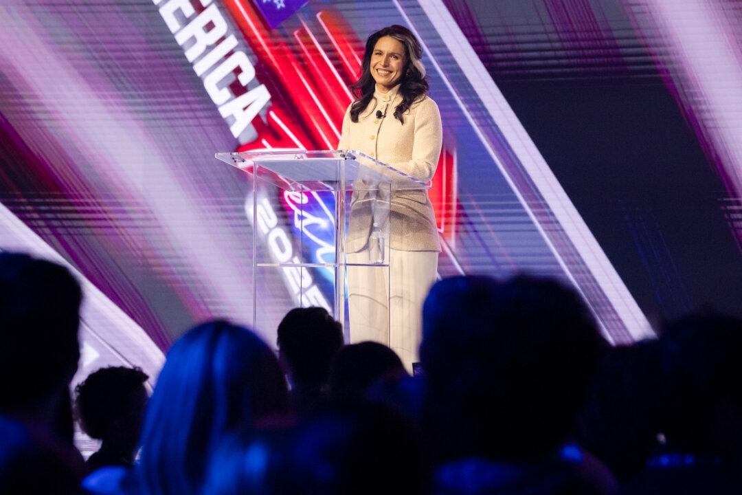 Director of National Intelligence Tulsi Gabbard speaks at Turning Point USA’s AmericaFest in Phoenix on Dec. 20, 2025. Gabbard warned against “Islamist ideology” and sharia taking over the West. (John Fredricks/The Epoch Times)