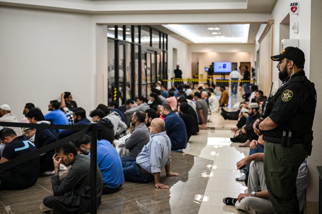 Muslims pray at a mosque during Friday prayers in Plano, Texas, on April 11, 2025. (Ronaldo Schemidt/AFP via Getty Images)