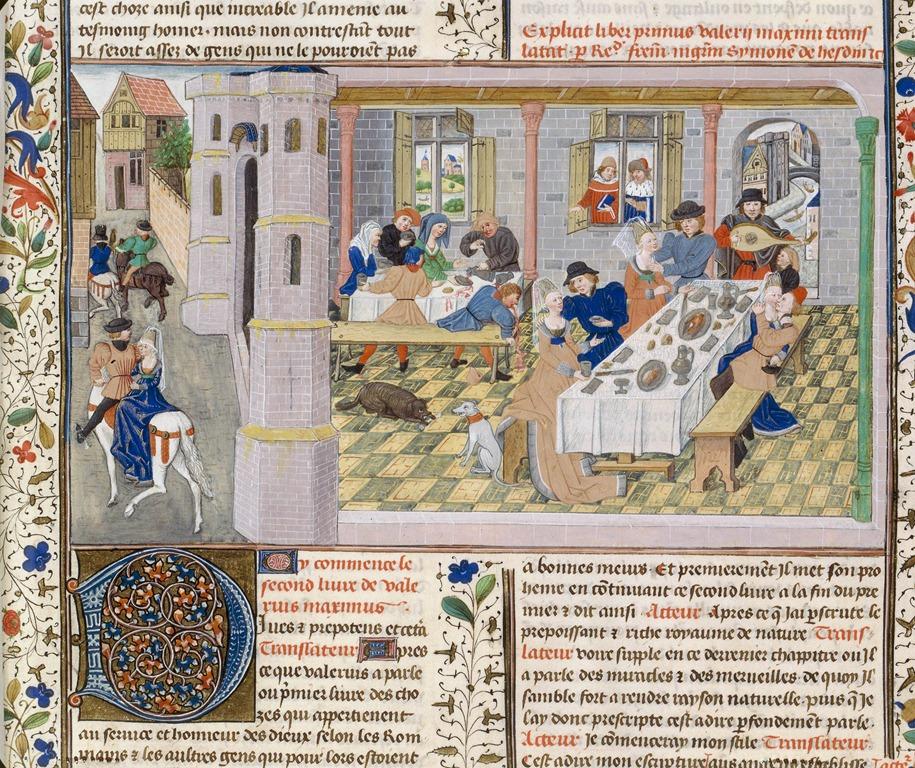 An illustration of scenes from a 1455 translation of "Memorable Deeds and Sayings" by Valerius Maxiumus. In the literary world, the medieval period was a time of vibrant color and preservation of ancient texts. Here, the sayings of Roman philosopher Valerius Maximus are depicted in a contemporary medieval environment. (Public Domain)