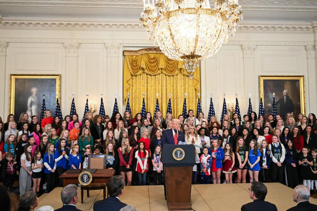 President Donald Trump speaks before signing the “No Men in Women's Sports” executive order in the East Room of the White House on Feb. 5, 2025. (Andrew Caballero-reynolds/AFP via Getty Images)