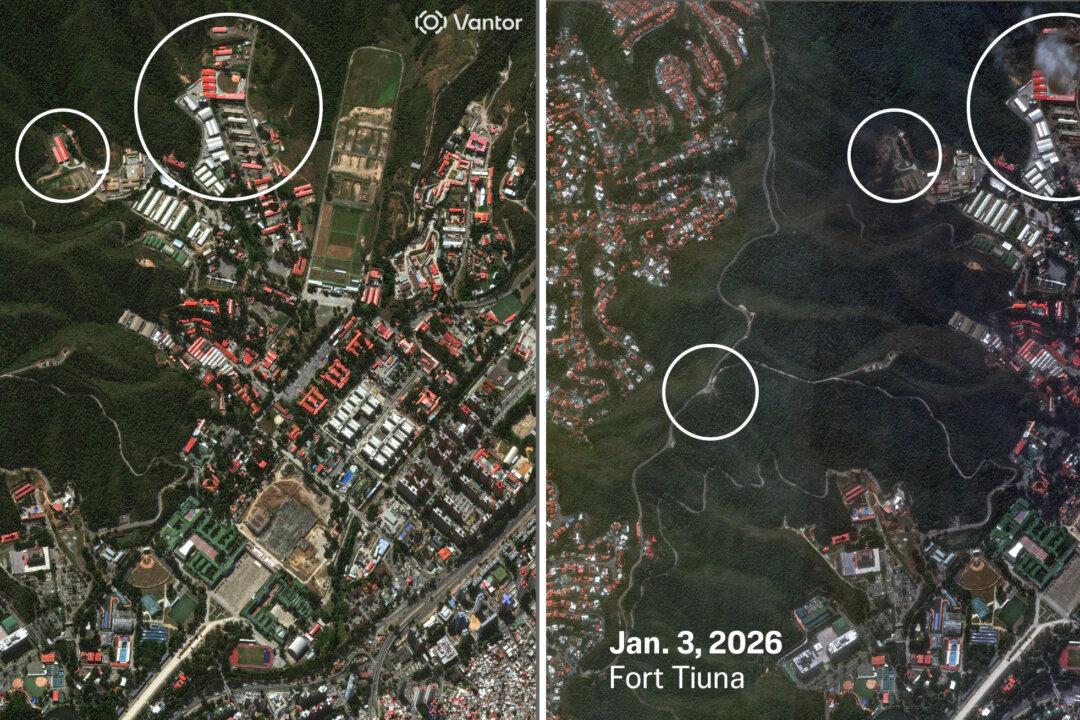 (Left) The Fuerte Tiuna neighborhood of Caracas, Venezuela, on Dec. 22, 2025. (Right) The same neighborhood after U.S. strikes on Jan. 3, 2026. U.S. forces carried out a pre-dawn raid in Caracas, capturing Venezuelan leader Nicolás Maduro and his wife, Cilia Flores, and flying them to the United States to face federal charges. (©2026 Vantor via AP)