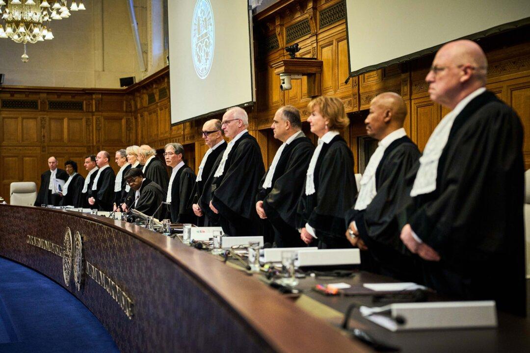 The court stands at the start of the first hearing at the International Court of Justice in which Burma (also known as Myanmar) is accused of committing genocide against the country's Muslim minority, the Rohingya, in the Hague, Netherlands, on Jan. 12, 2026. The Gambia filed the genocide case in cooperation with the Organization of Islamic Cooperation in 2019. Burma's military deliberately targeted the Rohingya minority in a bid to destroy the community, Gambia's Justice Minister Dawda Jallow told the International Court of Justice on Jan. 12 at the start of a genocide hearing. (Phil Nijhuis/ANP/AFP via Getty Images)