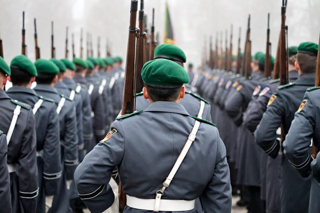 An honor guard of German soldiers march during a welcome ceremony for the European Union's High Representative for Foreign Affairs and Security Policy during her visit at the defense ministry in Berlin on Jan. 13, 2026. (John Macdougall/AFP via Getty Images)