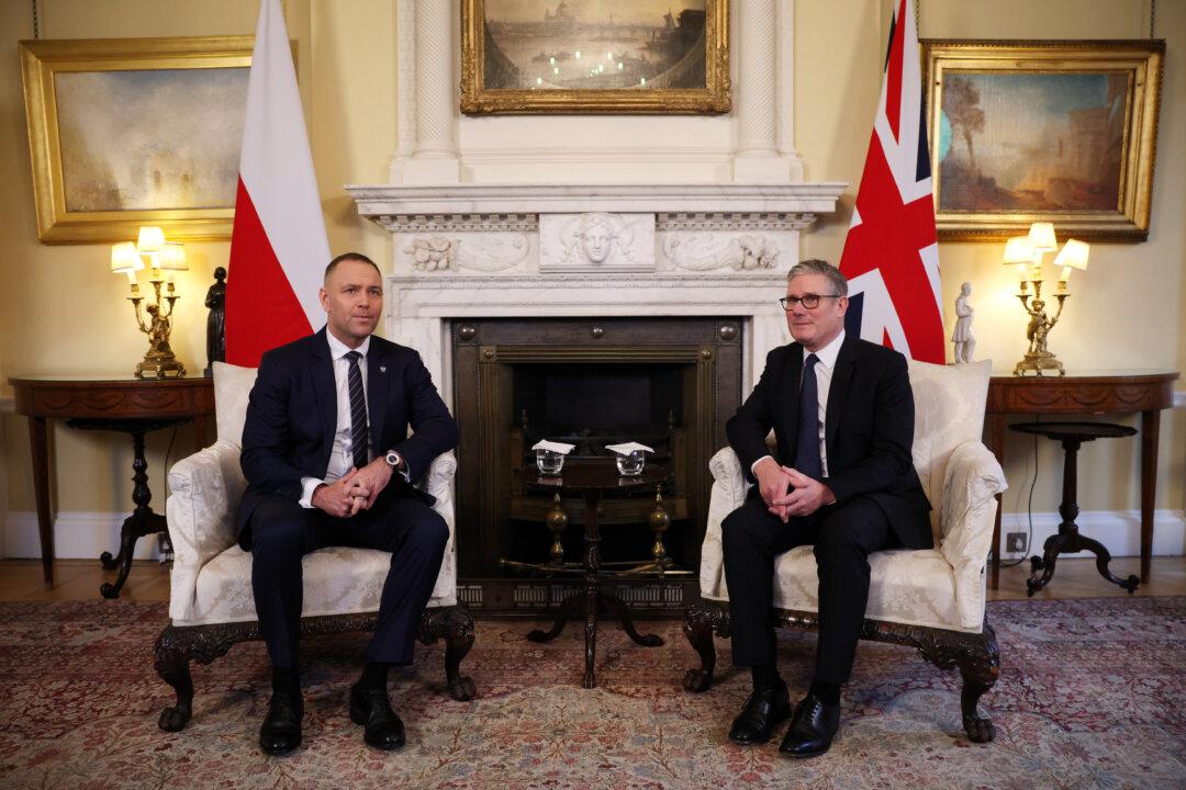 UK Prime Minister Keir Starmer hosts Polish President Karol Nawrocki at 10 Downing Street in London on Jan. 13, 2026. Nawrocki's agenda for his two-day visit includes bilateral talks with Starmer, a meeting with members of the Polish community living in Britain, and a wreath-laying ceremony at the Polish Air Force Memorial near RAF Northolt. (Dan Kitwood/Getty Images)