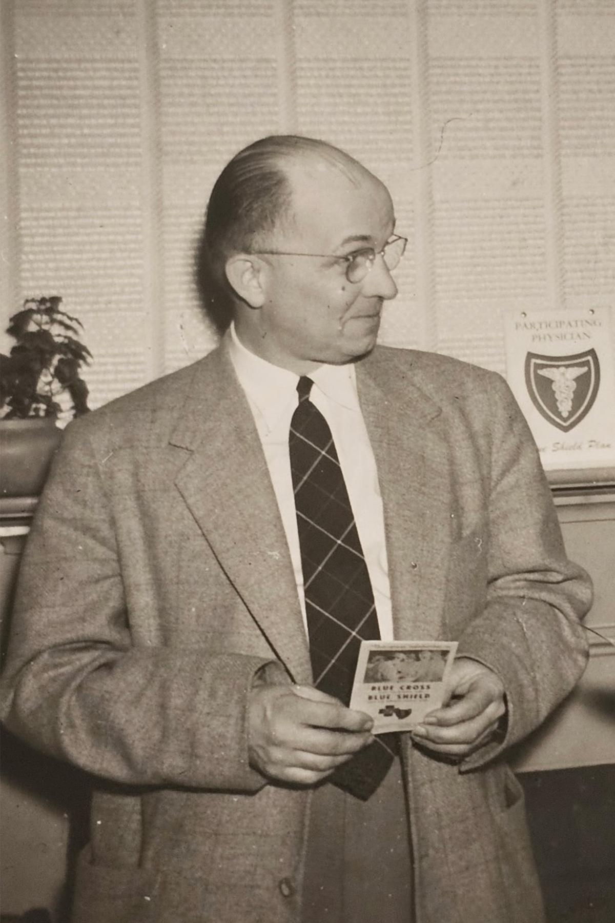 Dr. Charles Harwood becoming an early adopter of Blue Cross Blue Shield when it began operating in Vermont. (Photo provided by Brian Harwood.)