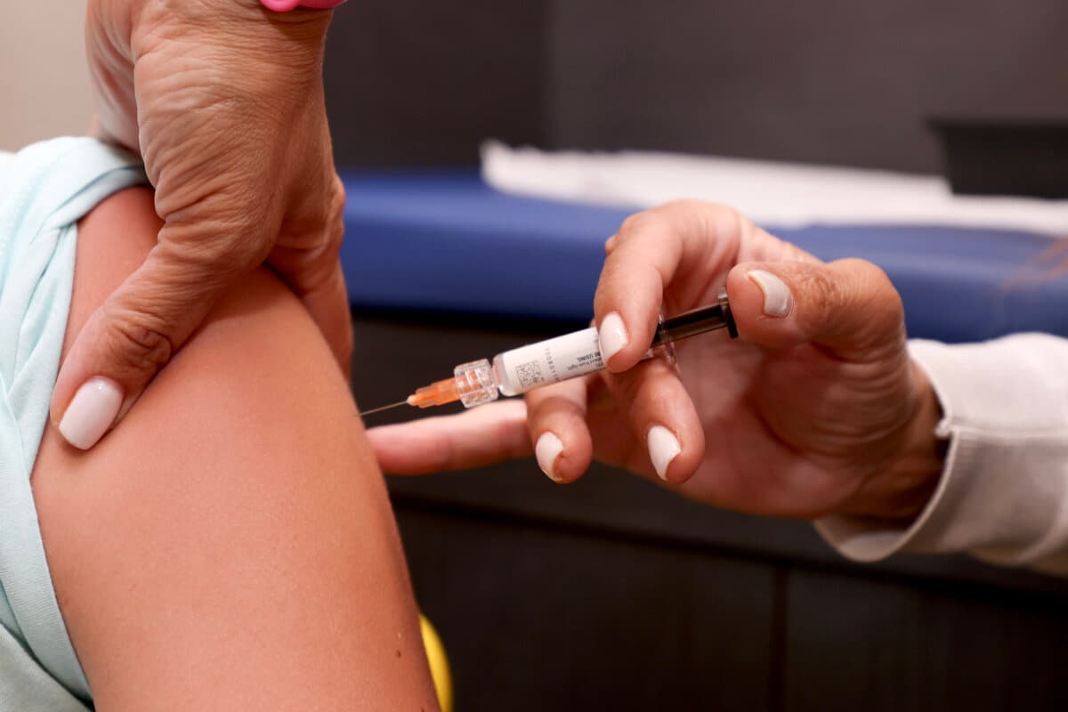 A child receives a vaccine in Coral Gables, Fla., on Sept. 15, 2025. (Joe Raedle/Getty Images)
