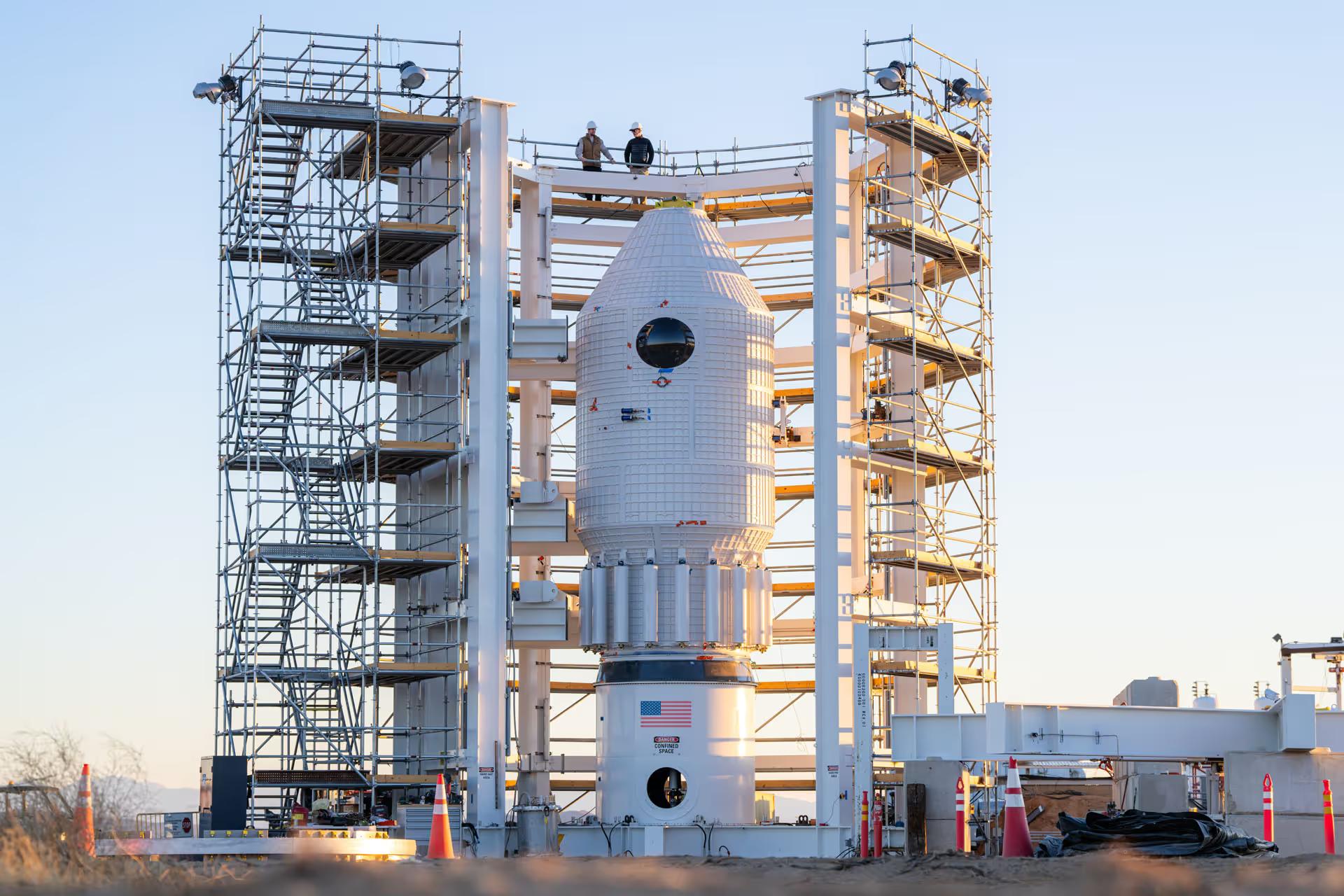 Vast’s Haven-1 space station primary structure undergoes testing at a facility in Mojave, Calif., in late 2025. (Courtesy of Vast).
