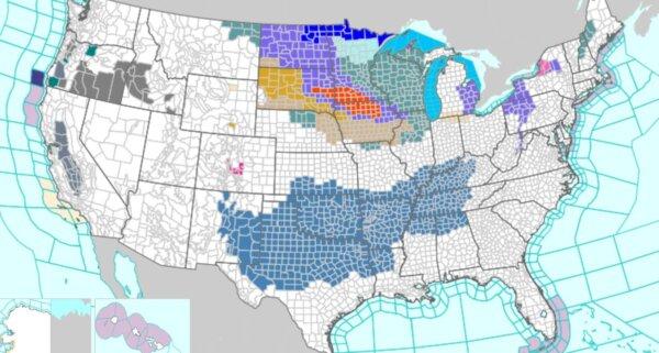 A National Weather Service map, dated Jan. 21, 2026, shows winter storm advisories in effect across much of the US. (NWS)