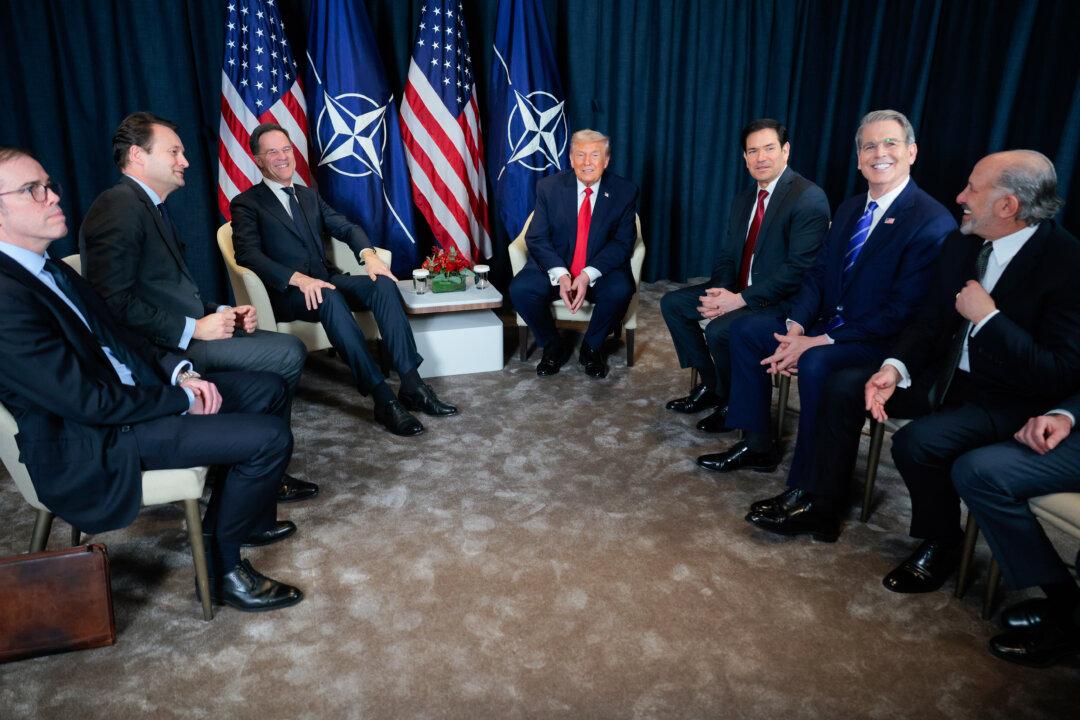 President Donald Trump attends a bilateral meeting with NATO Secretary General Mark Rutte on the sidelines of the World Economic Forum Annual Meeting in Davos, Switzerland, on Jan. 21, 2026. (Chip Somodevilla/Getty Images)