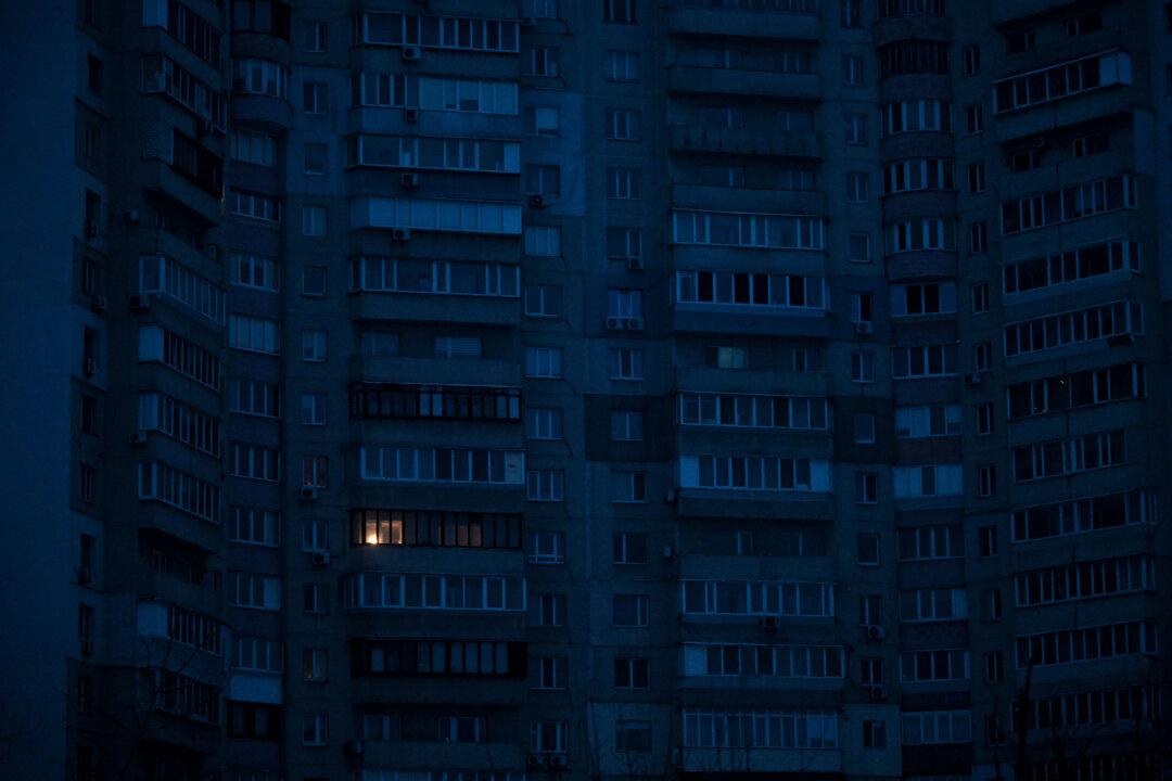 Residential buildings during a power outage in Kyiv, on Jan. 22, 2026, amid the Russian invasion of Ukraine. (Sergei Gapon/AFP via Getty Images)