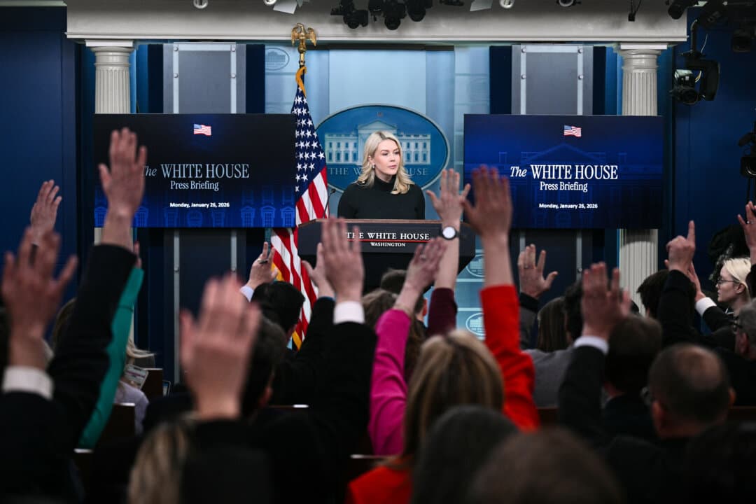 White House press secretary Karoline Leavitt takes questions from reporters during a press briefing in the Brady Briefing Room of the White House in Washington, on Jan. 26, 2026. (Brendan Smialowski / AFP via Getty Images)