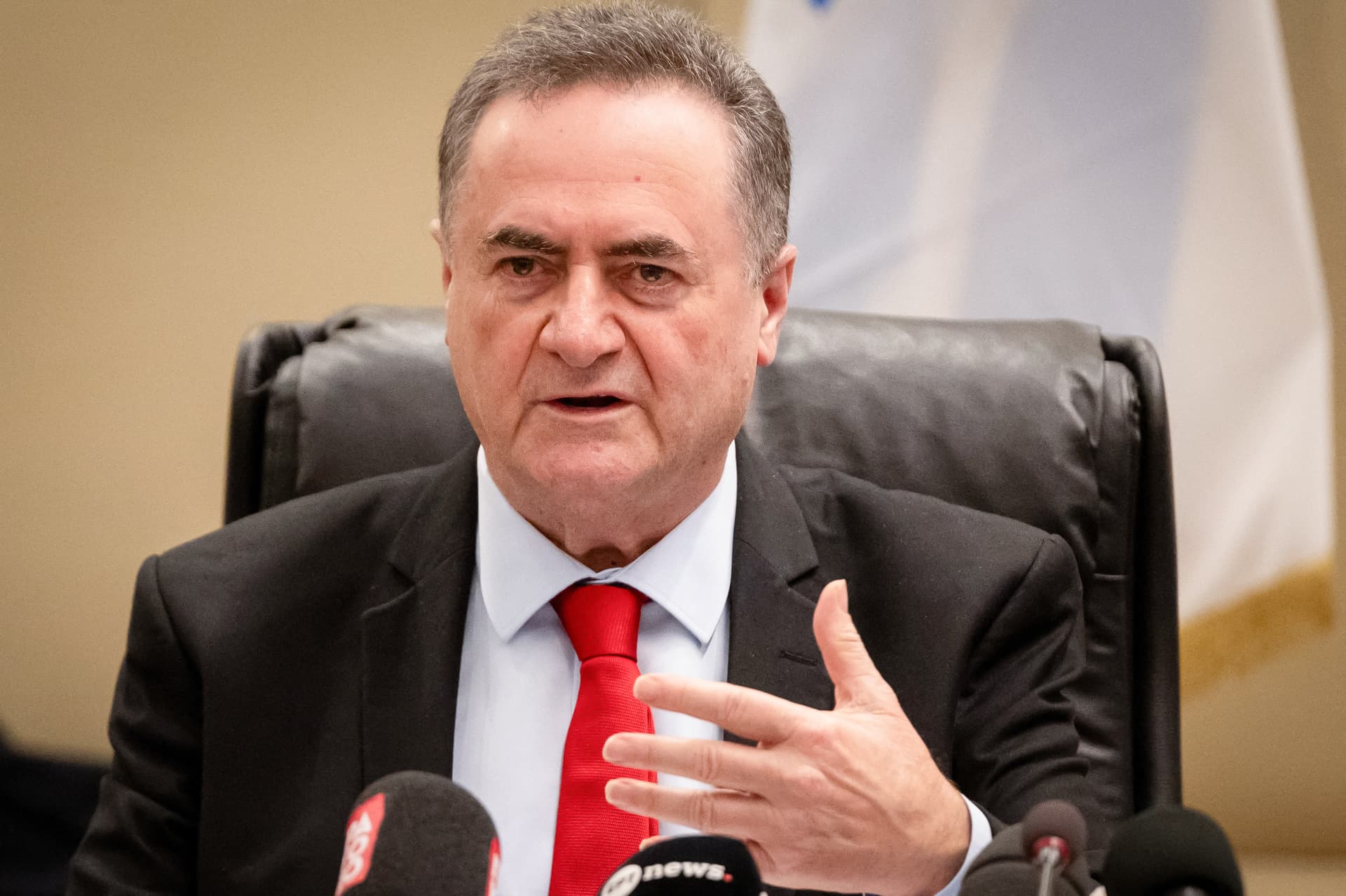 Israeli Defense Minister Israel Katz speaks in Athens on Jan. 20, 2026. (Aggelos Nakkas/AFP via Getty Images)