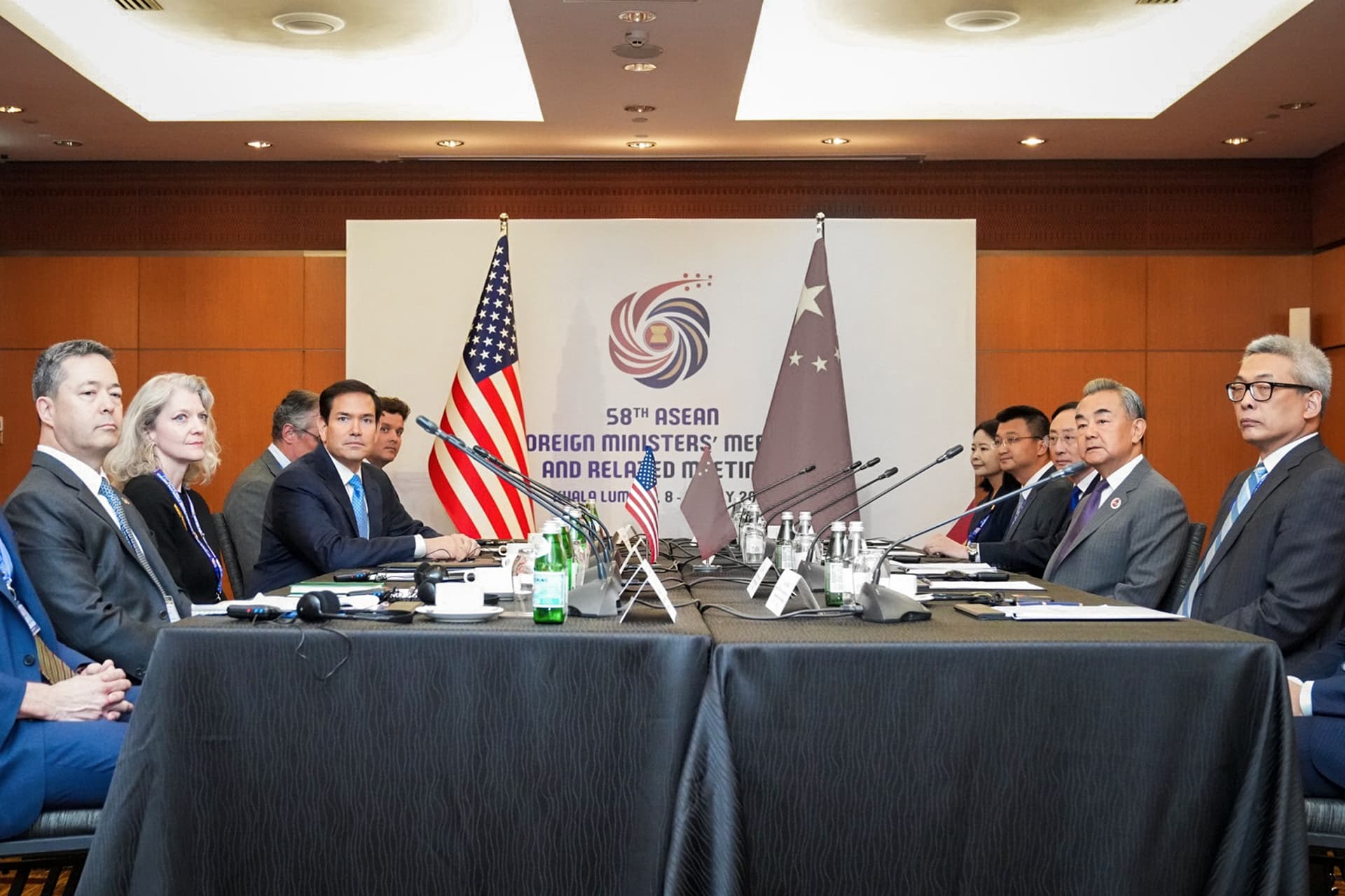 U.S. Secretary of State Marco Rubio (3rd L) meets with Chinese Foreign Minister Wang Yi (2nd R) in Kuala Lumpur, Malaysia, on July 11, 2025. (Freddie Everett/U.S. Department of State)