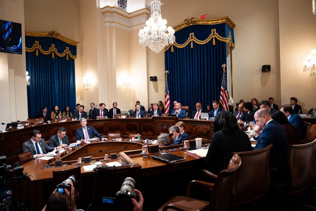 House Committee on Homeland Security chairman Rep. Andrew Garbarino (R-N.Y.), and other lawmakers speak during an Immigration and Customs Enforcement hearing on Capitol Hill in Washington, on Feb. 10, 2026. (Madalina Kilroy/The Epoch Times)