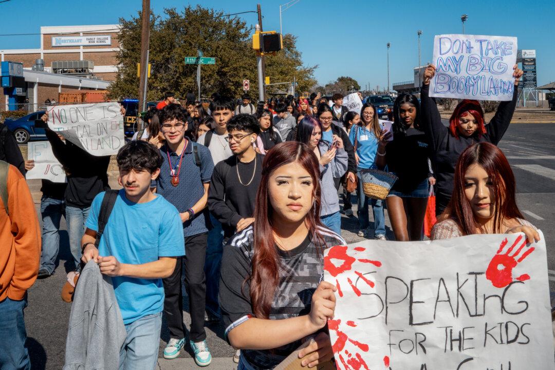 High school students rally during a walkout in protest against ICE in Austin, Texas, on Feb. 6, 2026. (Brandon Bell/Getty Images)