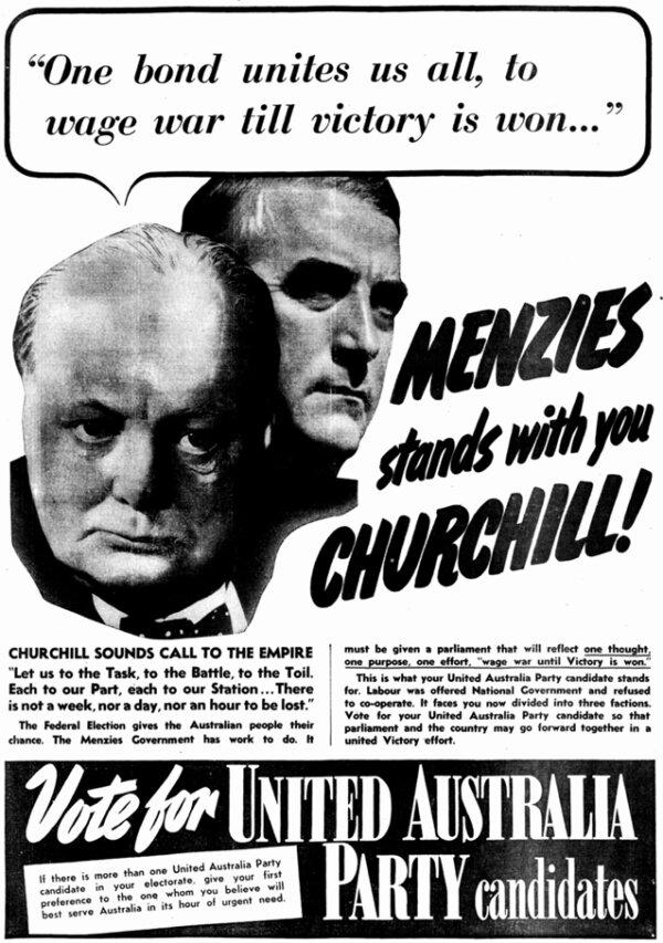Photo of a United Australia Party campaign ad from 1940. (Public Domain)