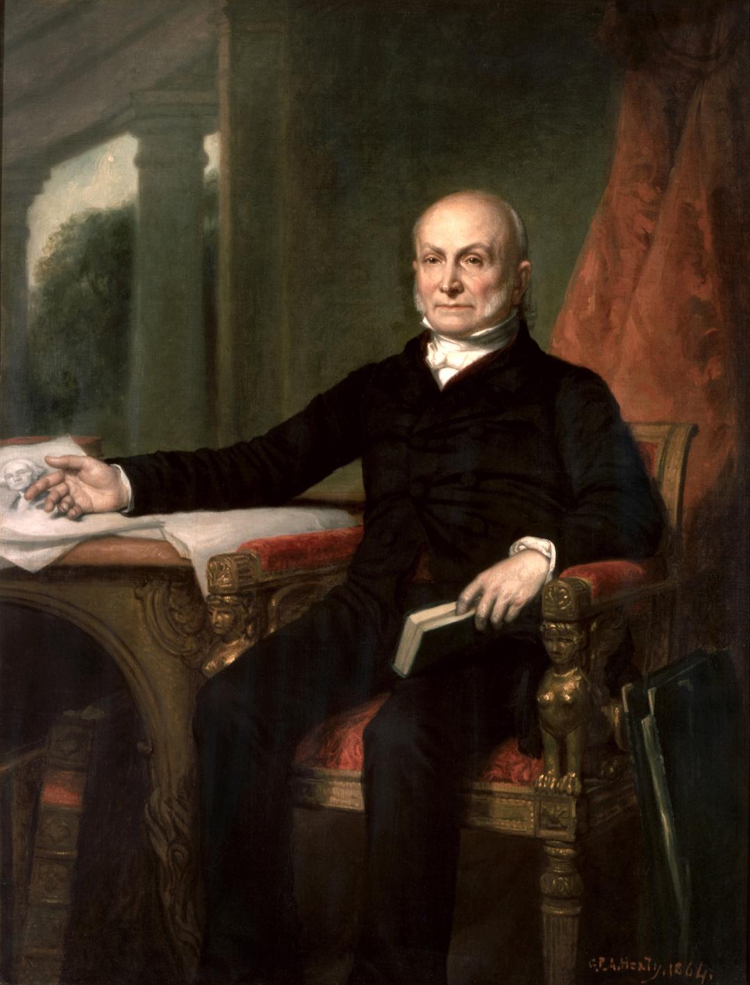A portrait by George Peter Alexander Healy, 1858, shows John Quincy Adams deep in his intellectual pursuits. (Public domain)