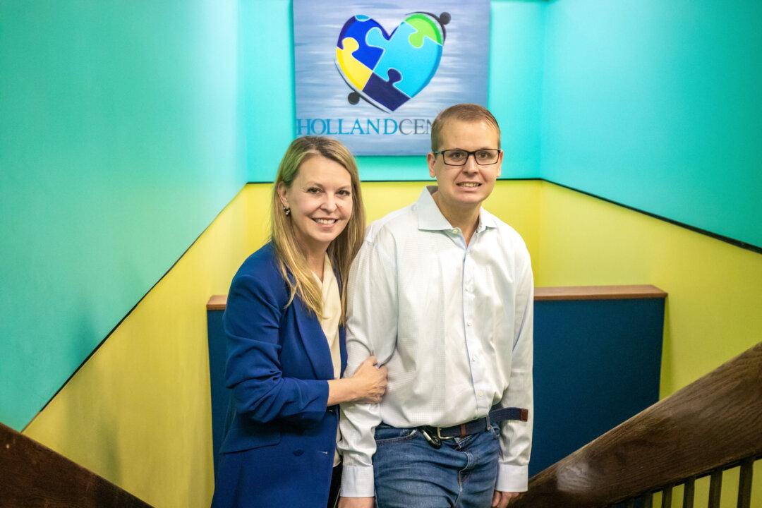Jennifer Larson, founder and CEO of the Holland Center, and her son Caden Larson in Minnetonka, Minn., on Feb. 11, 2026. (Adam Hester for The Epoch Times)