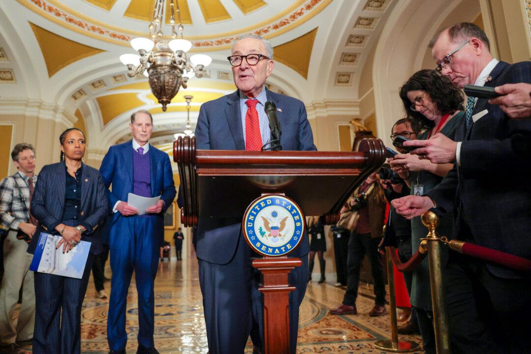 U.S. Senate Minority Leader Chuck Schumer (D-N.Y.) speaks to reporters following a Senate Democratic policy luncheon at the U.S. Capitol on Dec. 9, 2025. Democrats are pushing to extend the Affordable Care Act’s enhanced subsidies. (Heather Diehl/Getty Images)