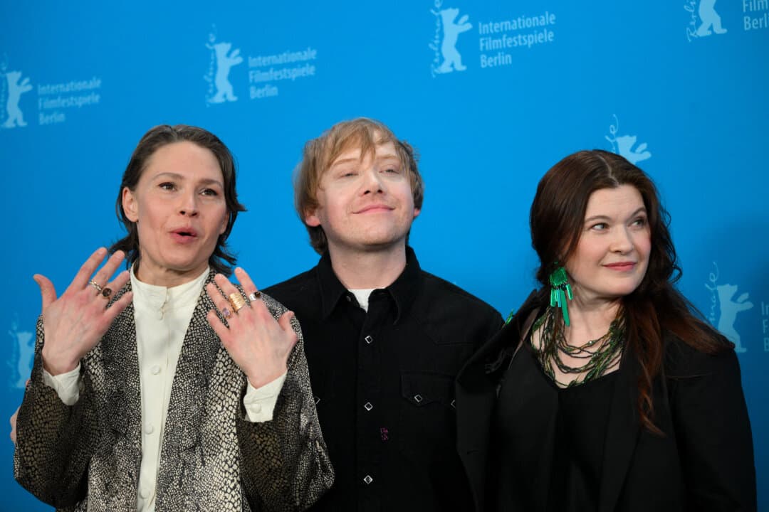 Finnish actress Seidi Haarla, British actor Rupert Grint, and Finnish director Hanna Bergholm pose during a photo call for the film