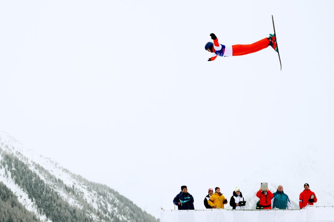 Noe Roth of Team Switzerland participates in Freestyle Skiing Aerials training on day eight of the Milano Cortina 2026 Winter Olympic games at Livigno Air Park, in Livigno, Italy, on Feb. 14, 2026. (David Ramos/Getty Images)