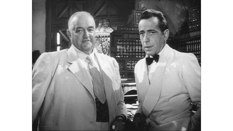 Signor Ferrari (Sydney Greenstreet, L) and Rick Blaine (Humphrey Bogart), in “Casablanca.” (Warner Bros. Pictures) Both also starred in “The Maltese Falcon.”