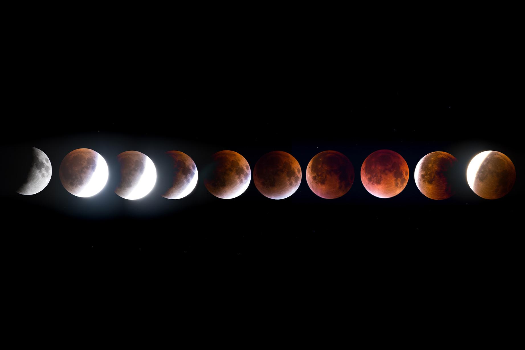 Illustration of a total lunar eclipse entering the stage of totality, making it glow red from sunlight refracted through Earth's atmosphere. (Shutterstock/Shubhajit Roy Karmakar)