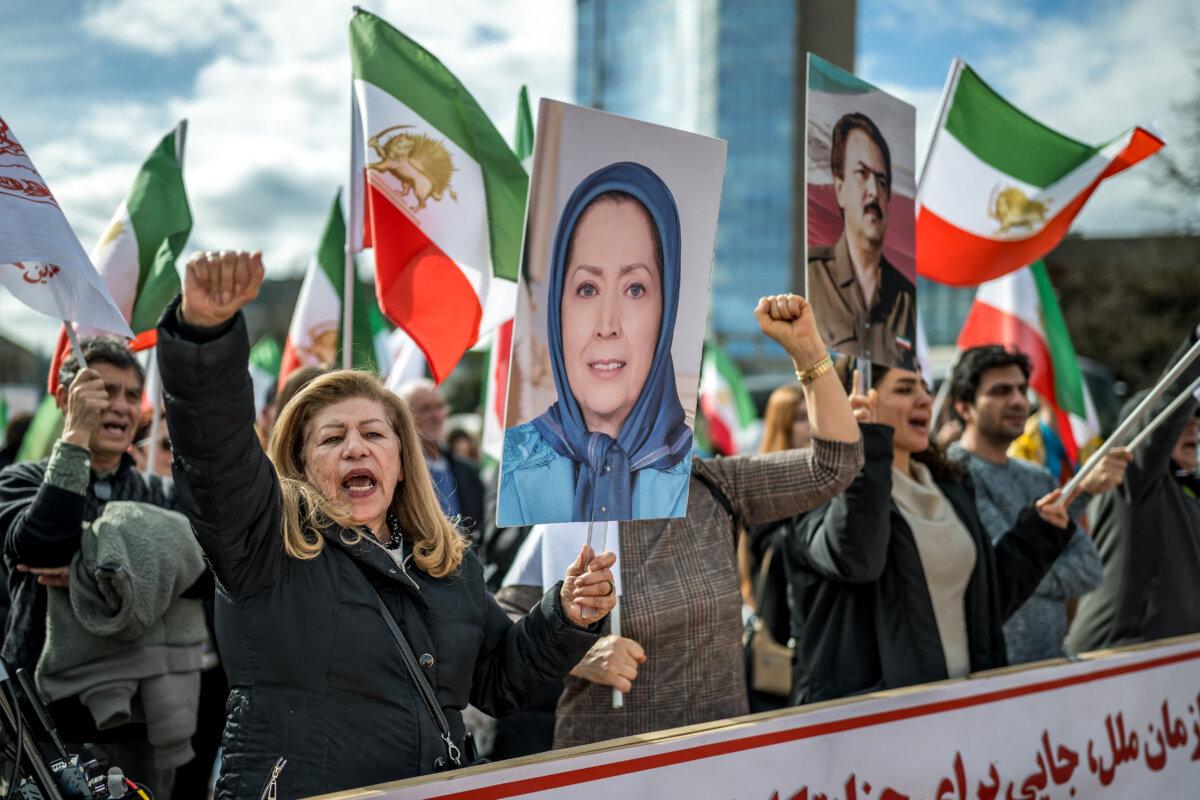 Demonstration against the Iranian regime in front of the United Nations Offices on the sidelines of the 61st session of the UN Human Rights Council in Geneva, on Feb. 23, 2026. (Fabrice Сoffrini/AFP via Getty Images)