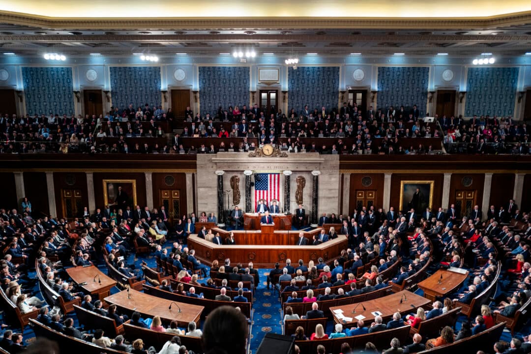 President Trump delivers his address. (Madalina Kilroy/The Epoch Times)