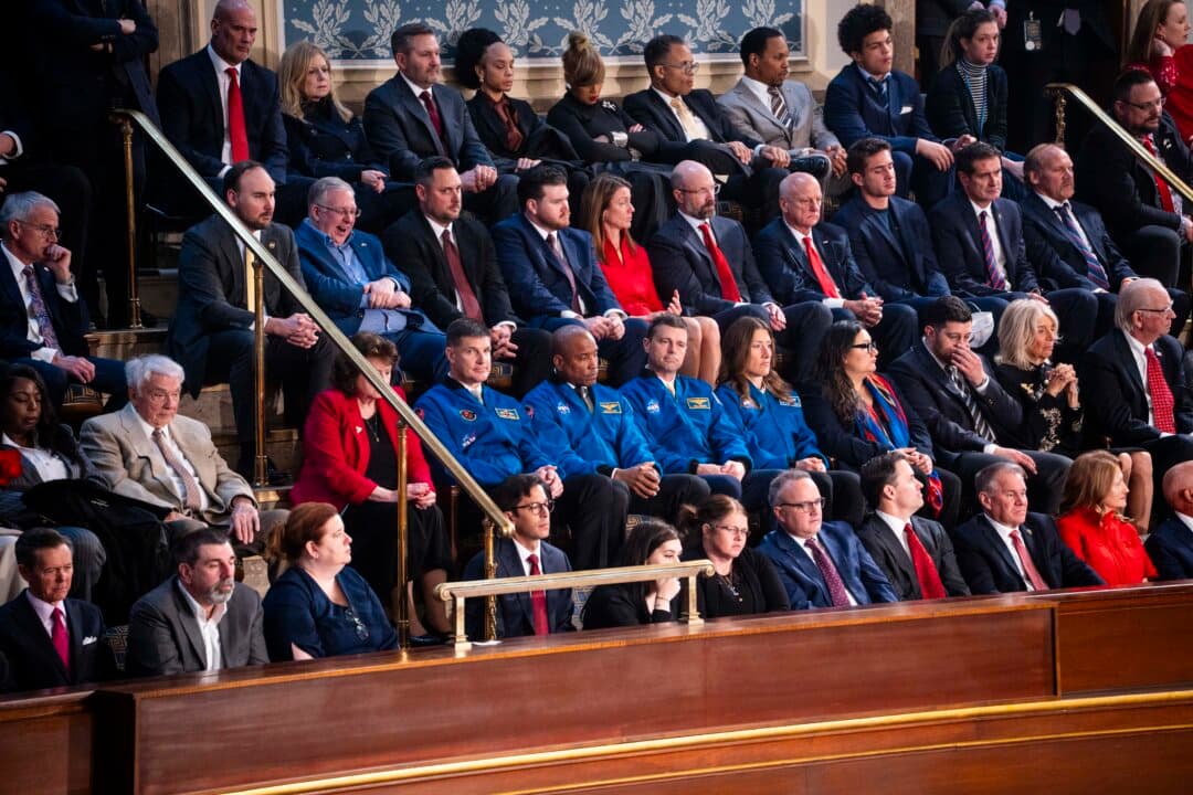 NASA Artemis II crew attend the address. (Madalina Kilroy/The Epoch Times)