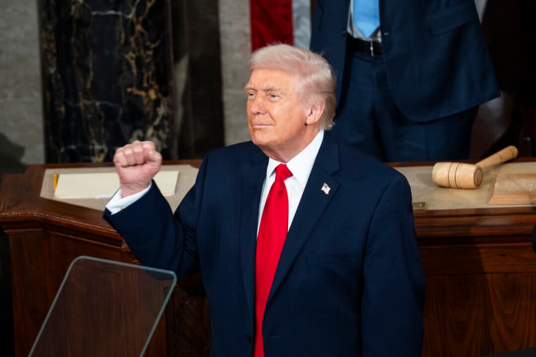 President Trump delivers his address. (Madalina Kilroy/The Epoch Times)