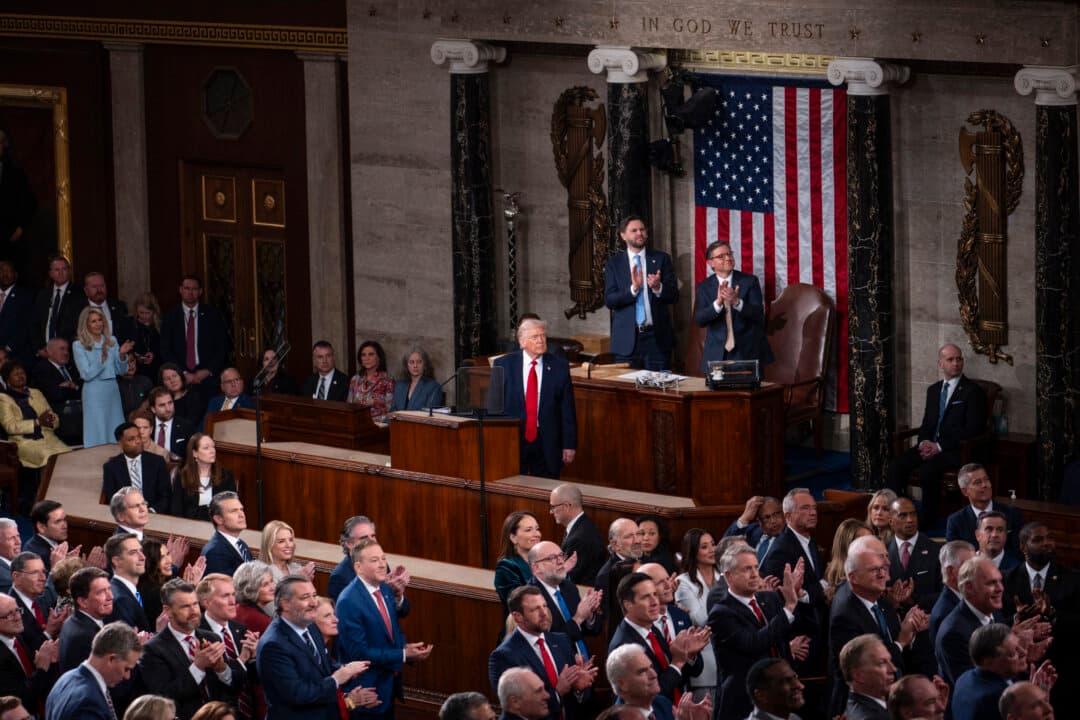 President Trump delivers his address. (Madalina Kilroy/The Epoch Times)