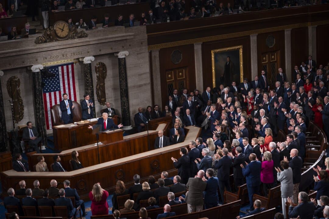 President Trump delivers his address. (Madalina Kilroy/The Epoch Times)