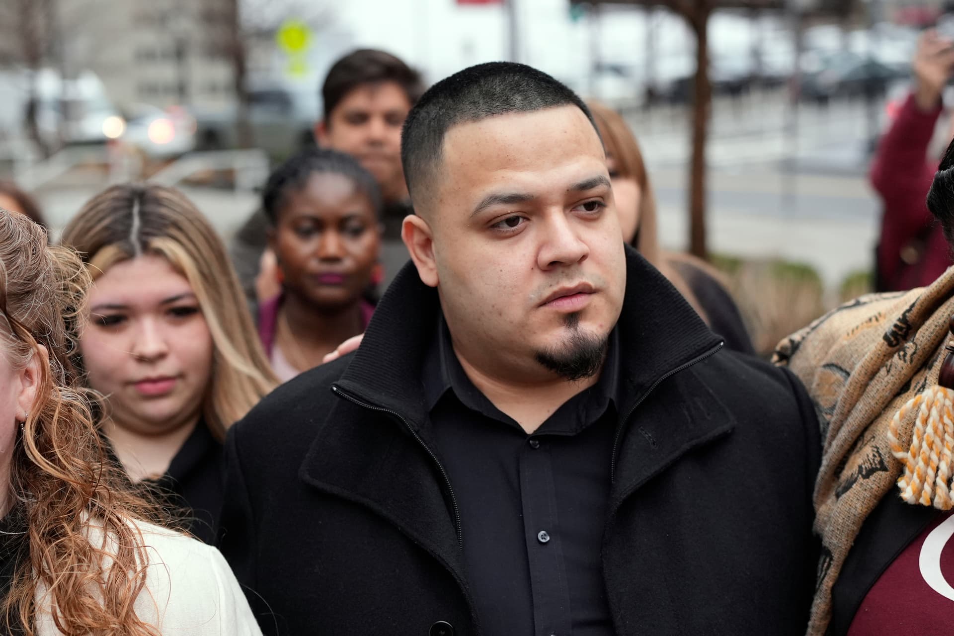 Kilmar Abrego Garcia (C) and his wife, Jennifer Vasquez Sura (L), arrive at the federal courthouse on Feb. 26, 2026, in Nashville, Tenn. (George Walker IV/AP Photo)